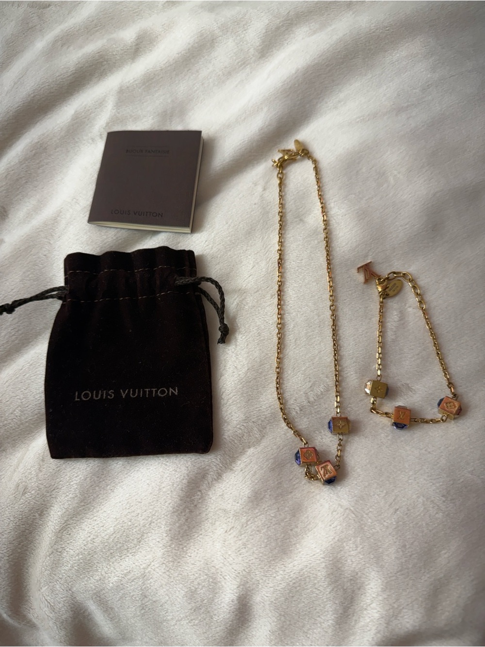 Louis Vuitton Collier Gamble Necklace and Bracelet Set with Crystal Cube Charms